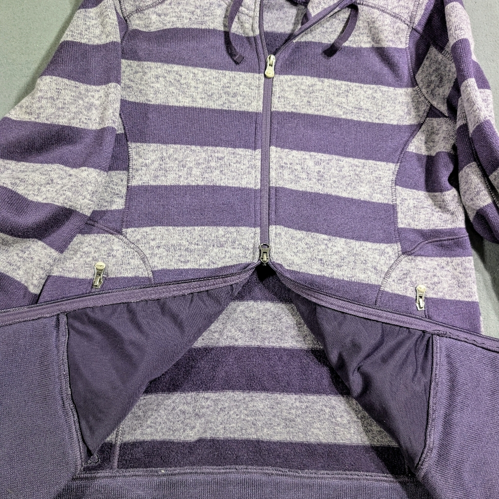 Cabela's hooded sweater jacket‎ zip up purple gray striped Large - Picture 4 of 9